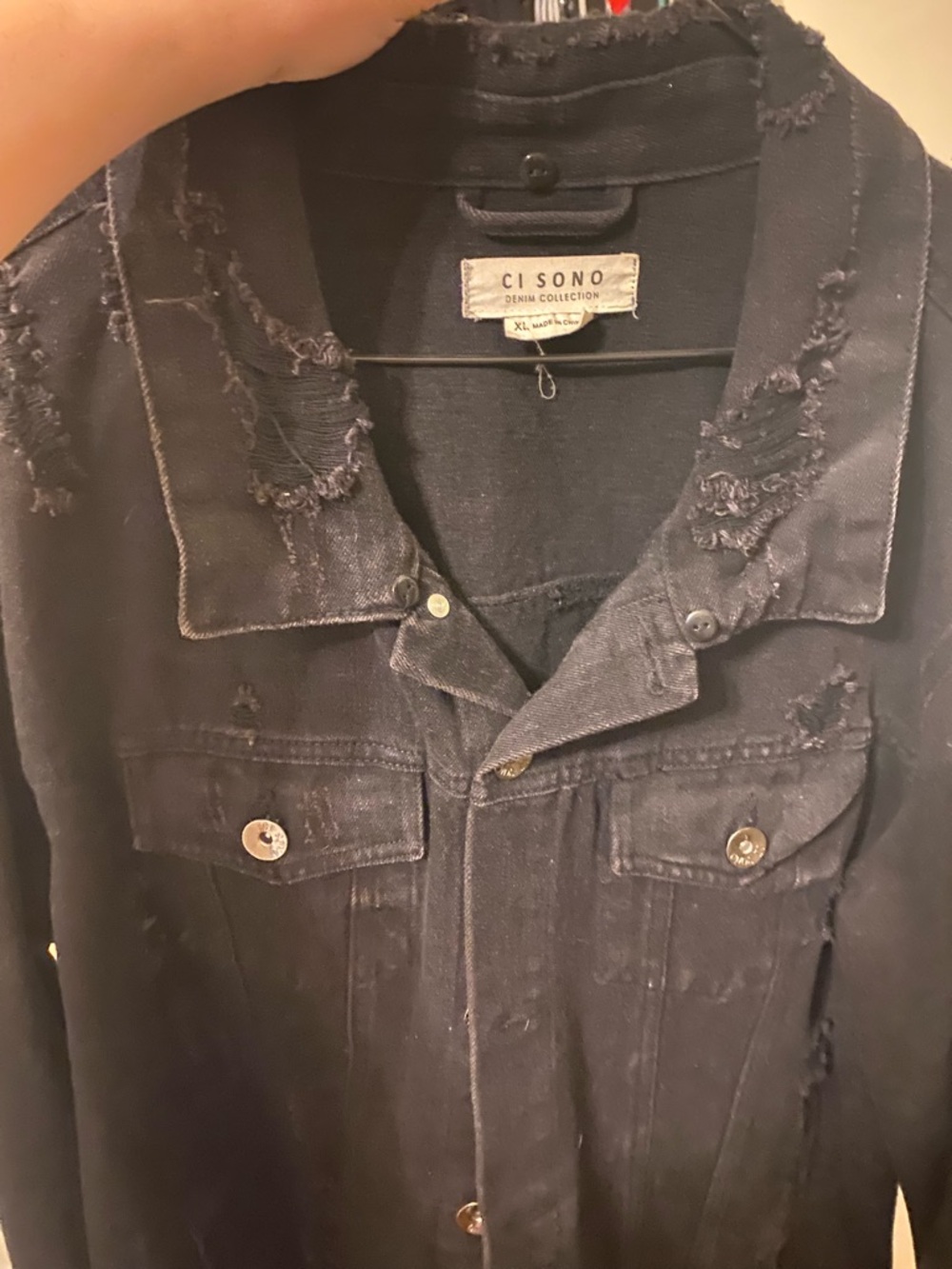 Ci Sono Black Distressed Denim Jacket